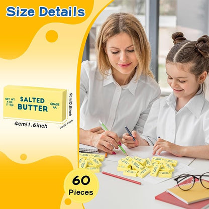 Laffact Butter Mini Eraser Bulk for Kids, 60Pcs Back to School Student Gift