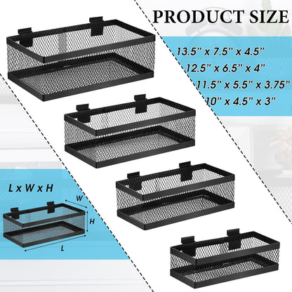 Coume 4 Pcs Black Slatwall Baskets 4 Size Metal Mesh Wire Basket for Slatwall Panels Ventilated Wall Mounted Hanging Accessories for Home Garage Retail Store Display Organizing(Mixed Size)
