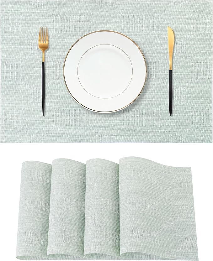 Leetaltree Mint Cream Placemats Set of 4 - Heat Resistant Non-Slip Place mats for Dining Table, Washable Durable PVC Vinyl Woven Table Mats（Mint Cream, 4）