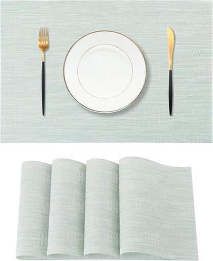 Leetaltree Mint Cream Placemats Set of 4 - Heat Resistant Non-Slip Place mats for Dining Table, Washable Durable PVC Vinyl Woven Table Mats（Mint Cream, 4）
