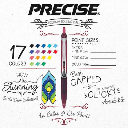 PILOT Precise V5 Extra-Fine Premium Rolling Ball Stick Pens, 0.5mm, Assorted Colors, 8 Count