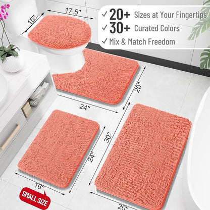 OLANLY Large Bathroom Rugs 45x27, Extra Soft Absorbent Chenille Bath Rugs, Rubber Backing Quick Dry, Machine Washable Bath Mats for Bathroom Floor, Tub and Shower, Home Decor Accessories, Coral