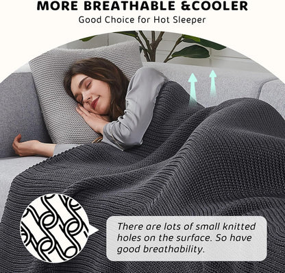 L'AGRATY Knitted Weighted Blanket - 50"x60" 7lbs Cooling Chunky Knit Heavy Blanket for Adults Braided Crochet Throw Thick Cable Yarn Knit Decorative No Beads Evenly Weighted Machine Washable