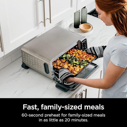 Ninja SP201 Digital Air Fry Pro Countertop 8-in-1 Oven with Extended Height, XL Capacity, Flip Up & Away Capability for Storage Space, with Air Fry Basket, Wire Rack & Crumb Tray, Silver