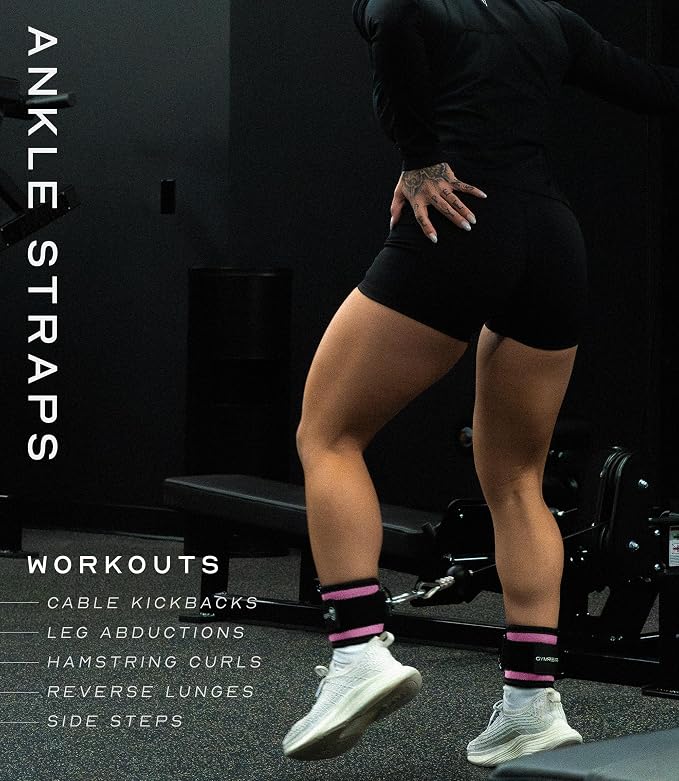 Gymreapers Ankle Straps For Cable Machine Kickbacks, Glute Workouts, Lower Body Exercises - Adjustable Leg Straps with Neoprene Padding
