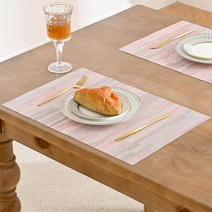 Leetaltree Misty Rose Placemats Set of 4 - Heat Resistant Non-Slip Place mats for Dining Table, Washable Durable PVC Vinyl Woven Table Mats（Misty Rose, 4）