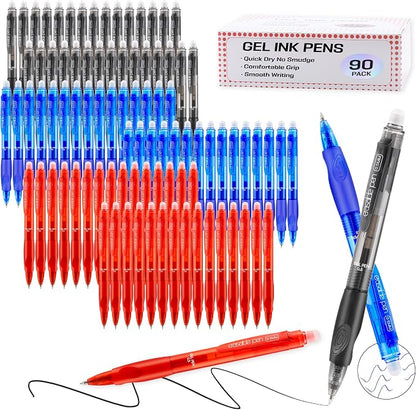 USUAL 90 Pack Retractable Erasable Gel Pens Clicker, Fine Point(0.5mm),Black&Blue&Red Ink for Planners,Make Mistakes Disappear, Premium Comfort Grip, Smooth Writing Pen Office Back-to-School Supplies