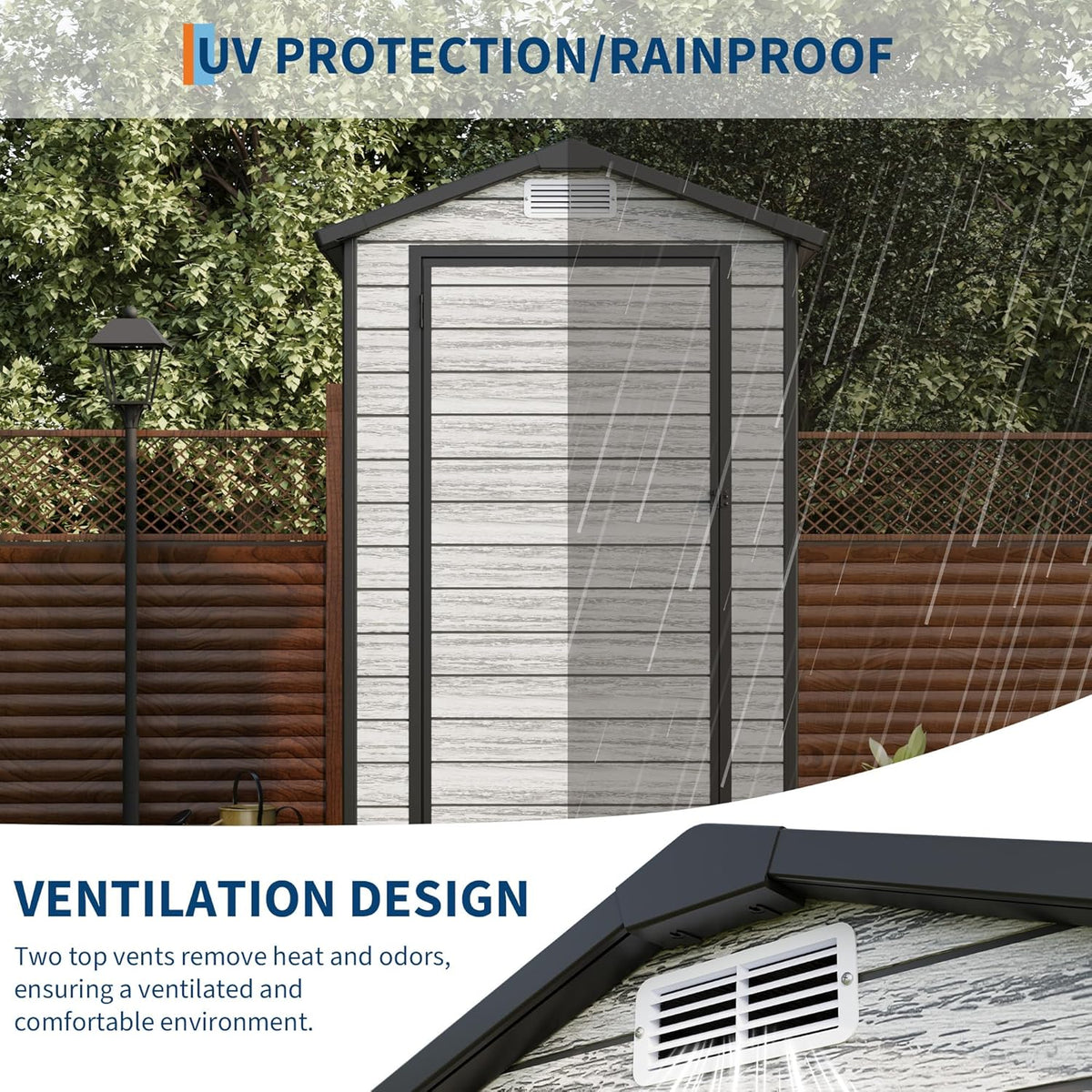 Weather-Resistant Resin Shed with Window, Outdoor Storage Shed Resin Garden Sheds PVC, Backyard Plastic Garden Shed with Lockable Door and Vents