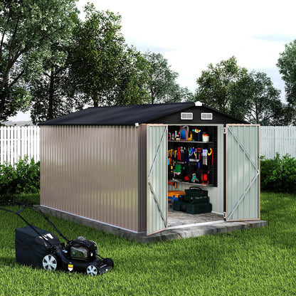 8x12x6.4 FT Outdoor Storage Sheds, Metal Garden Tool Shed for Backyard, Large Metal Sheds Outdoor Storage With Lockable Doors & Air Vents for Backyard Garden Patio Lawn
