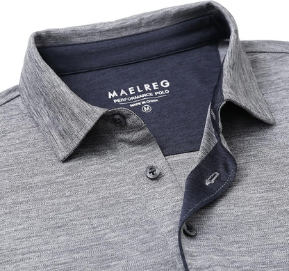 M MAELREG Golf Shirts for Men Short Sleeve Dry Fit Casual Striped Performance Moisture Wicking Collared Mens Polo Shirts