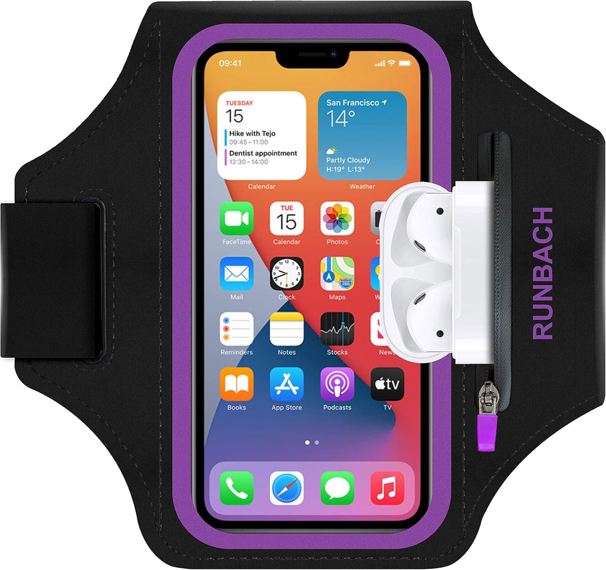 Armband for iPhone 16 Pro Max/16 Plus/15 Pro Max/15 Plus/iPhone 14 Pro Max/14 Plus/13,12,11 Pro Max/XS Max,Water Resistant Sport Armband with Zipper Slot for Airpods and Keys (Purple)