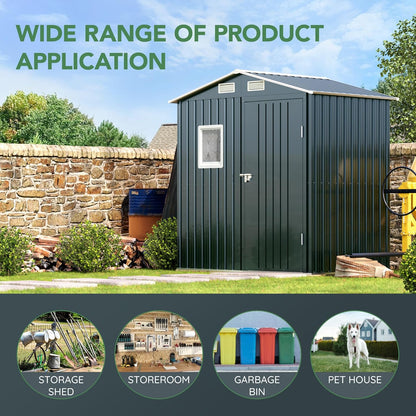Breezz 6x4FT Outdoor Steel Storage Shed with Clear Window, Lockable Doors, Weather-Resistant Metal Tool Shed for Garden, Backyard, Patio, and Utility Storage