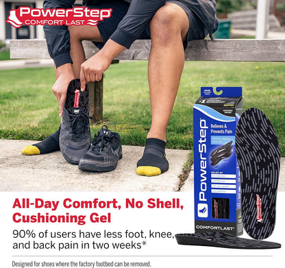 PowerStep Comfort Last Insoles, Cushioning Gel Insoles for Standing All Day, Supports Metatarsal Pain, Foot Arch, Heel Pain, All Day Comfort, Made in The USA (Men's 3-4.5 / Women's 5-6.5)