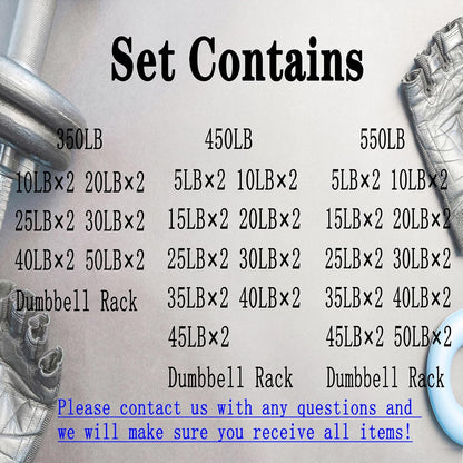 350 lb/450 lb/550 lb Weight Dumbbell Set with Rack Rubber Hex Dumbbell with Rack Hand Weights Set for Women Men Complete Weight Set Barbell Coated for Exercise Training 5-50 lb