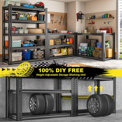 REIBII Garage Shelving Load 2000 LBS, Adjustable 5-Tier Storage Shelves, Metal Shelving Units and Storage Rack Shelf for Garage, Basement, Kitchen, 32" W x 17" D x 72" H, Black