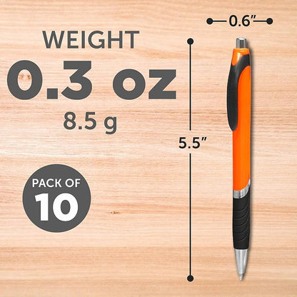 DISCOUNT PROMOS Ballpoint Pens With Rubber Grip - 10 pack - Black Ink Ball Point Pen with Soft Touch Plastic - Orange