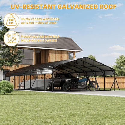 20x40FT Metal Carport Kits with Galvanized Steel Roof, Heavy Duty Metal Roof Carport with Enhanced Base, TallMetal Carports Kits Garage for Tractors, Pickup, Boat, Car