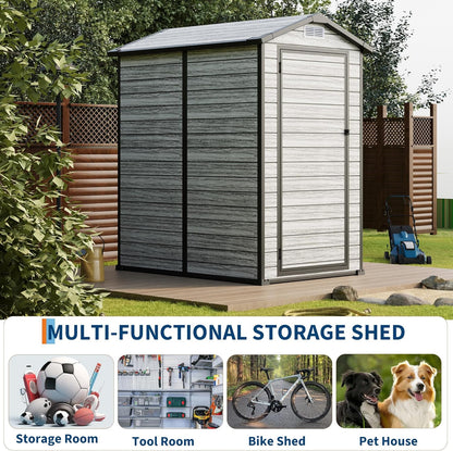 Weather-Resistant Resin Shed with Window, Outdoor Storage Shed Resin Garden Sheds PVC, Backyard Plastic Garden Shed with Lockable Door and Vents