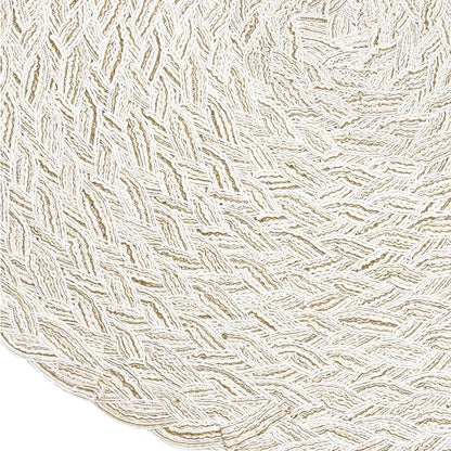 SHACOS Round Braided Placemats 15 inch Set of 6 Boho Thick Washable Kitchen Table Placemats for Home Wedding Party (T-Ivory, 6)