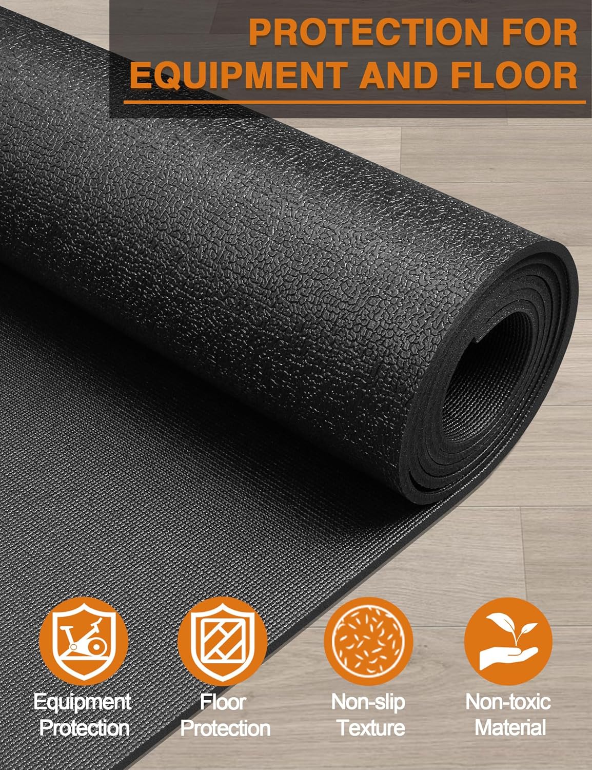 Treadmill Mat, 5'x2.5'/5.6'x2'/6.5'x3'/8'x3',6mm Thickness Exercise Equipment Mat for Carpet Hardwood Floors, Compatible with Walking Pad,Spin Bike,Elliptical Trainer,Rowing Machine