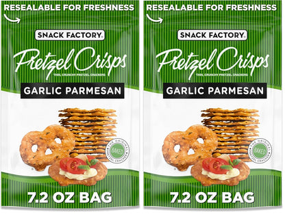 Snack Factory Garlic Parmesan Pretzel Crisps, 7.2 OZ Resealable Bag (Pack of 2)