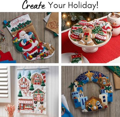 Bucilla Felt Applique 18" Stocking Making Kit, Christmas Town, Perfect for DIY Arts and Crafts, 89528E
