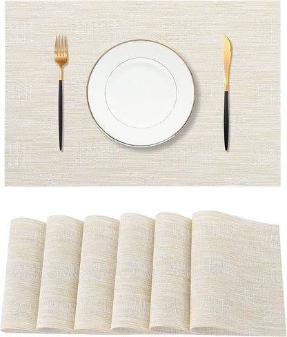 Leetaltree Wheat Placemats Set of 6 - Heat Resistant Non-Slip Place mats for Dining Table, Washable Durable PVC Vinyl Woven Table Mats（Wheat, 6）