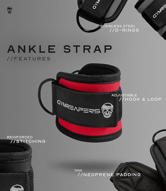 Gymreapers Ankle Straps For Cable Machine Kickbacks, Glute Workouts, Lower Body Exercises - Adjustable Leg Straps with Neoprene Padding