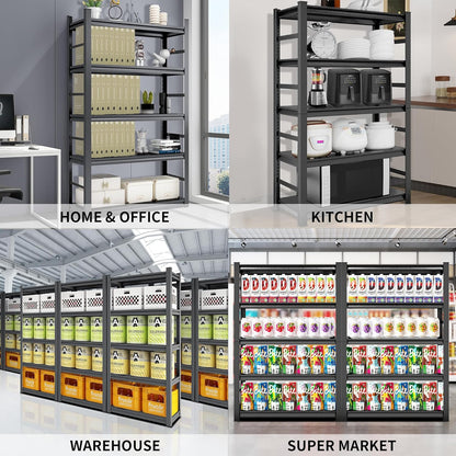 TOPKEY Metal Storage Shelf Garage Storage Shelves, Heavy Duty 5-Tier Utility Shelves for Garage, Kitchen, Warehouse, Adjustable Basement Storage Rack, Load 2500LBS, 72" H x 47.2" W x 23.6" D