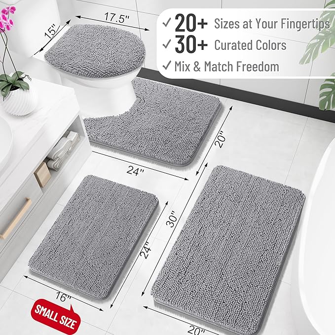 OLANLY Toilet Rugs U-Shaped 24x20, Extra Soft Absorbent Chenille Contour Bathroom Rugs for Toilet, Dry Quickly, Machine Washable, Non-Slip Bath Mat, Grey