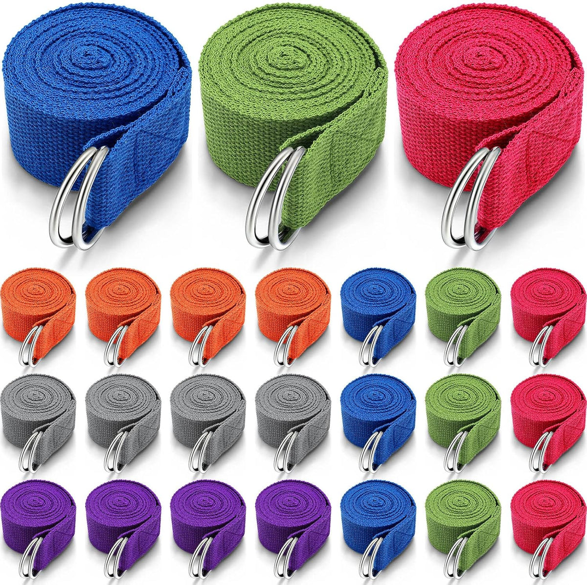 Leyndo 24 Pieces Yoga Strap Stretching Pilates Exercise Adjustable Straps 6 ft Non Elastic Yoga Belt with Adjustable D Ring Buckle for Pilates Gym Workouts Fitness