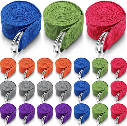 Leyndo 24 Pieces Yoga Strap Stretching Pilates Exercise Adjustable Straps 6 ft Non Elastic Yoga Belt with Adjustable D Ring Buckle for Pilates Gym Workouts Fitness