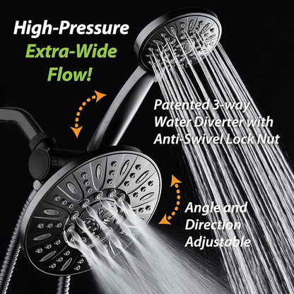 AquaDance 7" Premium High Pressure 3-Way Rainfall Combo for The Best of Both Worlds - Enjoy Luxurious Rain Showerhead and 6-Setting Hand Held Shower Separately or Together - Matte Black Finish
