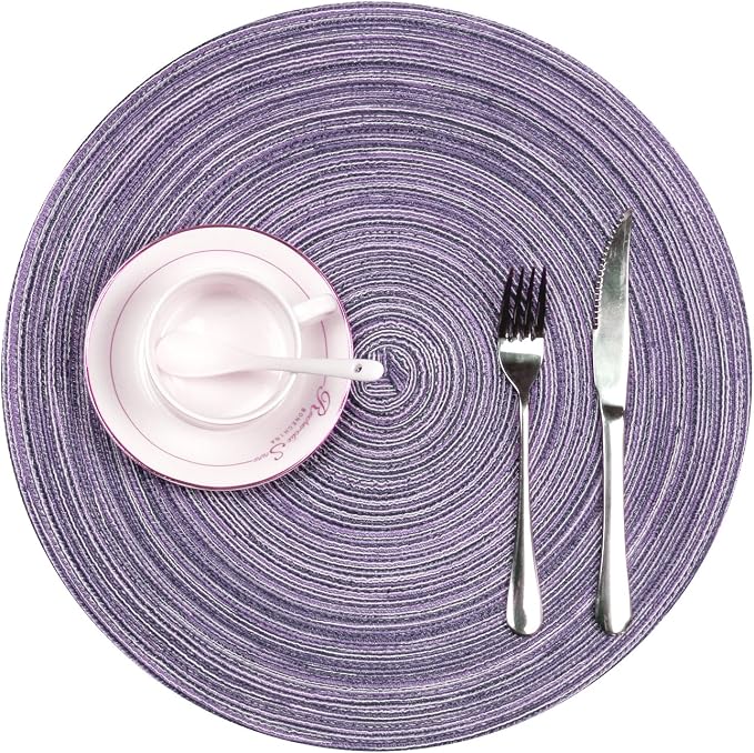 SHACOS Round Placemats Set of 4 Round Table Placemats Braided Cotton Place Mats 15 inch for Kitchen Dining Table Holiday Party (Light Purple, 4)