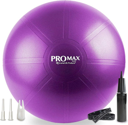 SmarterLife PRO MAX Workout Exercise Ball for Fitness, Yoga, Balance, Stability, or Birth Ball for Pregnancy and Labor, Great as Yoga Ball Chair for Office or Home Gym Equipment