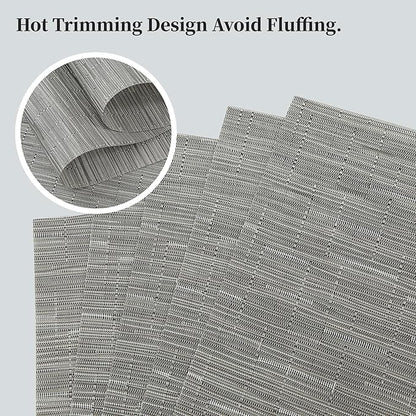 Leetaltree Silver Placemats Set of 8 - Heat Resistant Non-Slip Place mats for Dining Table, Washable Durable PVC Vinyl Woven Table Mats（Silver, 8）