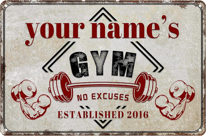 Custom Gym Sign Wall Art Decor Personalized Name Aluminum Metal Sign Retro Workout Room Fitness Center Tin Sign