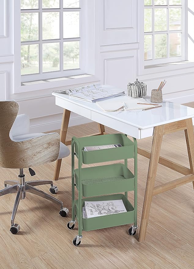 SunnyPoint 3-Tier Delicate Compact Rolling Metal Storage Organizer - Mobile Utility Cart Kitchen/Under Desk Cart with Caster Wheels - Turq (15.35" X 10.24" X 26.8"H)