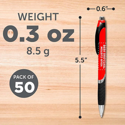 DISCOUNT PROMOS Ballpoint Pens With Rubber Grip - 50 pack - Customizable Text, Logo - Black Ink Ball Point Pen with Soft Touch Plastic - Red