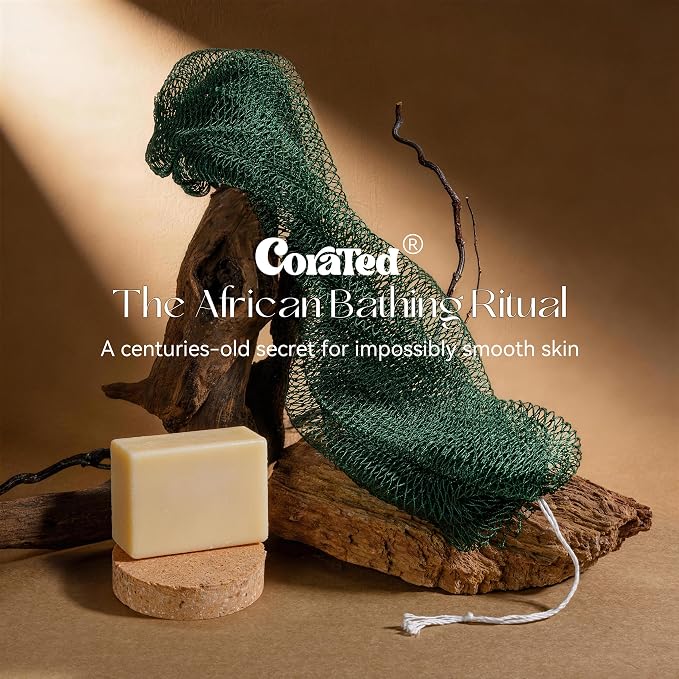 CORATED African Net Sponge with Knots Authentic, Shower Loofah Exfoliating Bath Sponge, Body Scrubber for Women and Men Daily Use Body Care, Travel Portable, Durable Bath Accessories for Bathroom