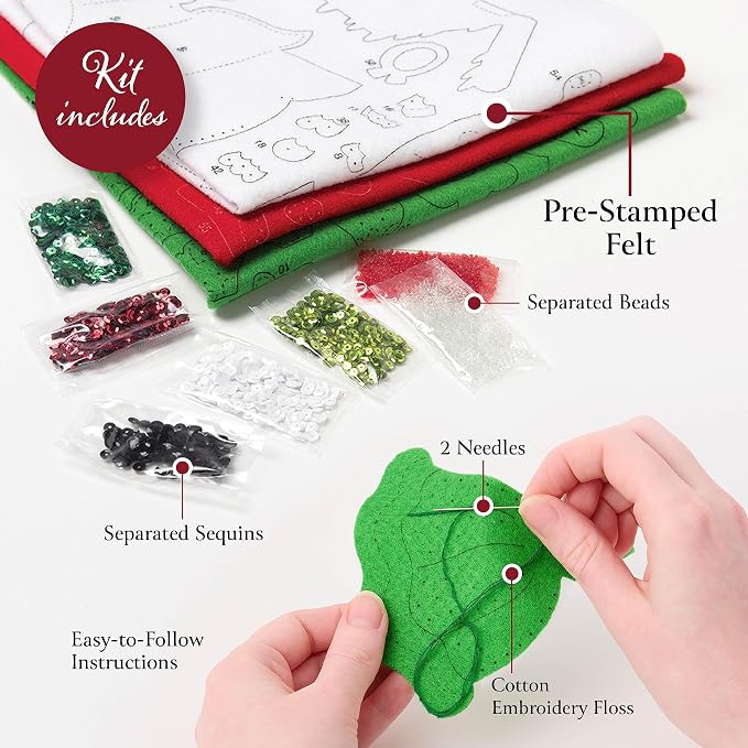 Bucilla Felt Applique 18" Stocking Making Kit, Merry and Bright, Perfect for DIY Arts and Crafts