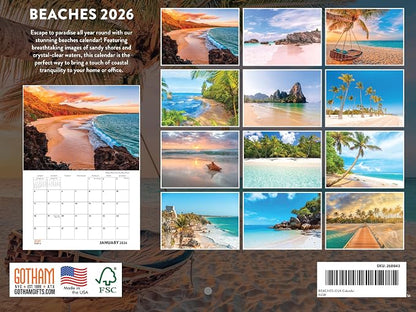 Beach Calendar 2026 Tropical Beaches Gifts For Beach Lovers Ocean Island Monthly Wall Calender 12 Month | American Made In The USA