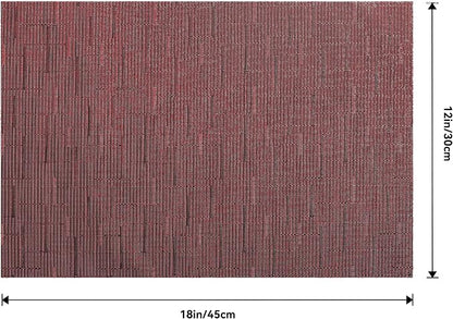 Leetaltree Burgundy Placemats Set of 12 - Heat Resistant Non-Slip Place mats for Dining Table, Washable Durable PVC Vinyl Woven Table Mats（Burgundy, 12）