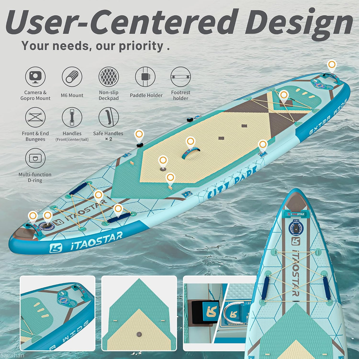 City Park 12'×35" Extra Wide Paddle Board with Seat, One-Stop Premium SUP Board Gears, Tailored 5 Fins, Stable Inflatable Stand Up Paddle Boards for Youth/Adults of All Levels