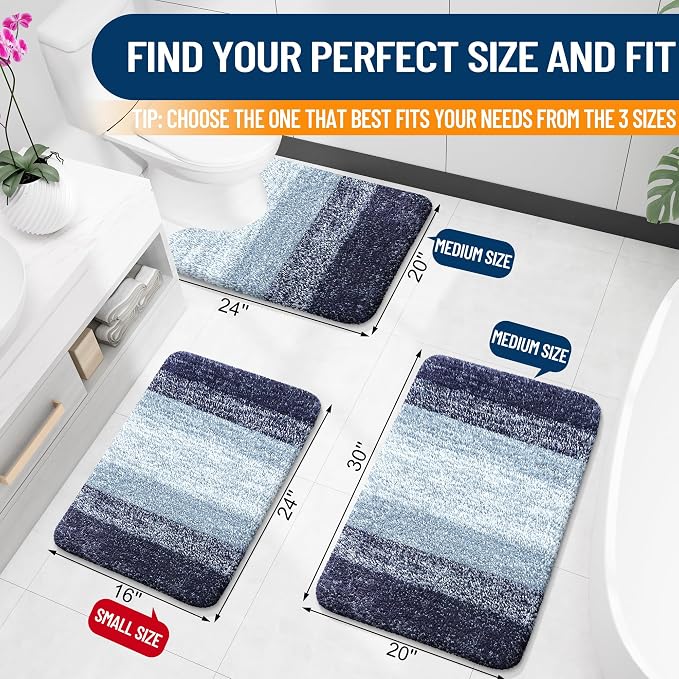 OLANLY Bathroom Runner Rugs Mat 59x20, Extra Soft Absorbent Microfiber Bath Rugs, Rubber Backing, Quick Dry, Washable Long Bath Mats for Bathroom, Tub and Shower, Home Decor Accessories, Airy Blue