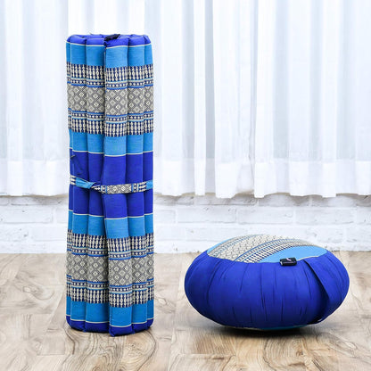 Leewadee Meditation Cushion Set – 1 Round Zafu Meditation Pillow and 1 Square Roll-Up Zabuton Meditation Mat, Pillows Bundle Filled with Kapok