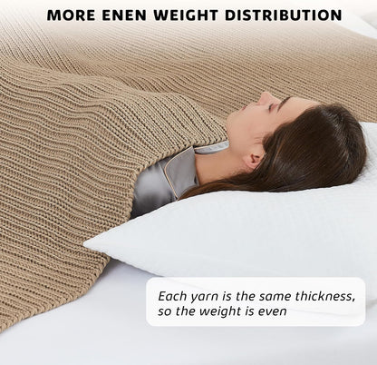 L'AGRATY Knitted Weighted Blanket - 48"x72" 12lbs Cooling Chunky Knit Heavy Blanket for Adults Braided Crochet Throw Thick Cable Yarn Knit Decorative No Beads Evenly Weighted Machine Washable