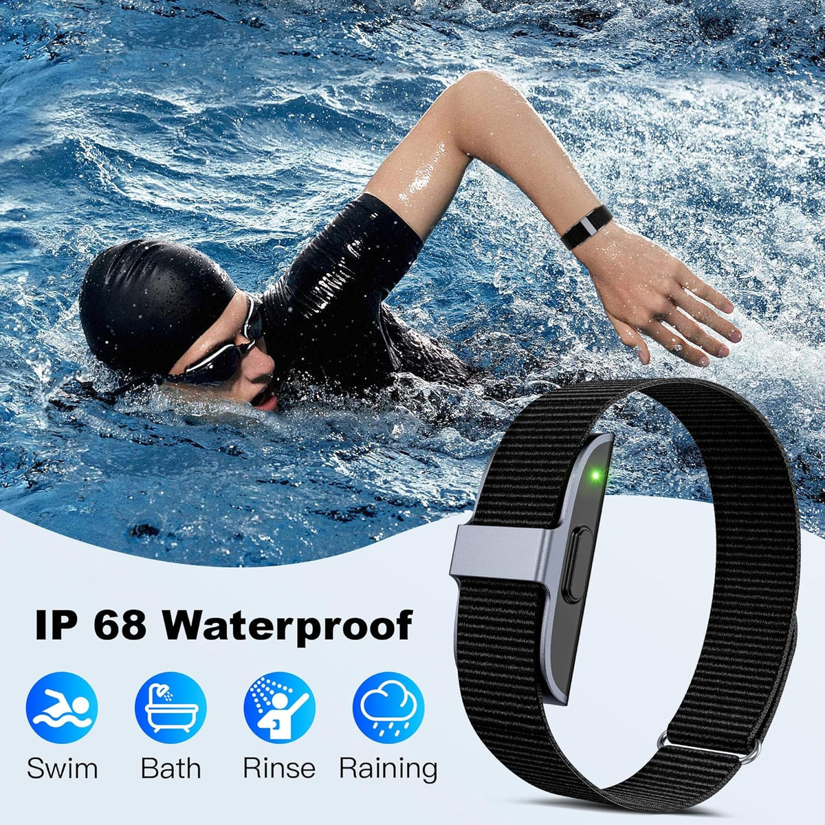 Sleep & Fitness Tracker Wristband for Women Men | 24/7 Heart Rate, Blood Oxygen & Stress Monitor | Step & Calorie Counter | IP68 Waterproof Activity Tracker, No Subscription Fee (Black)