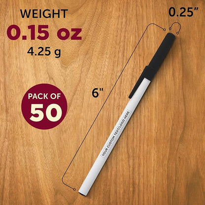 DISCOUNT PROMOS Custom Value Stick Pens Set of 50, Personalized Bulk Pack - Black Ink, Great for Office, School, Business, Tradeshows, Events - Black