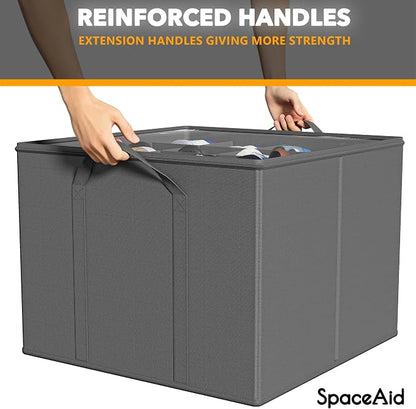 SpaceAid Shoe Organizer for Closet, 2 Pack Foldable Shoe Storage Containers Baskets Boxes Bins w/Adjustable Dividers, Fits 16-32 Pairs, Grey